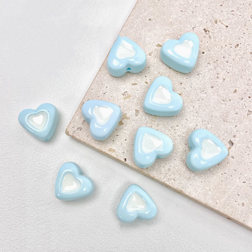 5pcs Acrylic Two Color Heart Shape Beads Spare Spacers