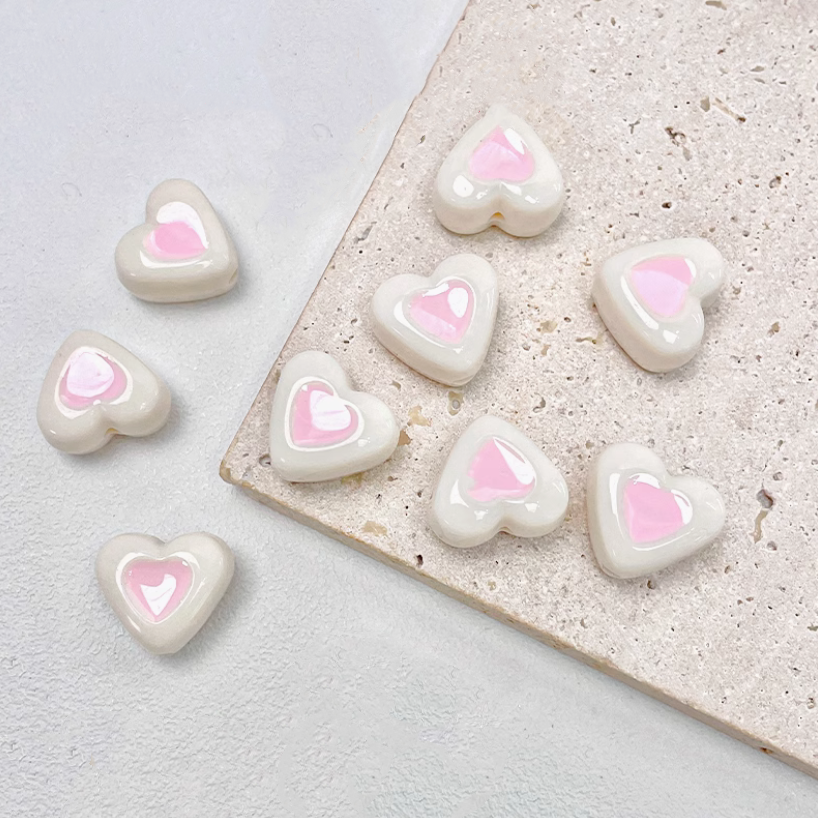 5pcs Acrylic Two Color Heart Shape Beads Spare Spacers
