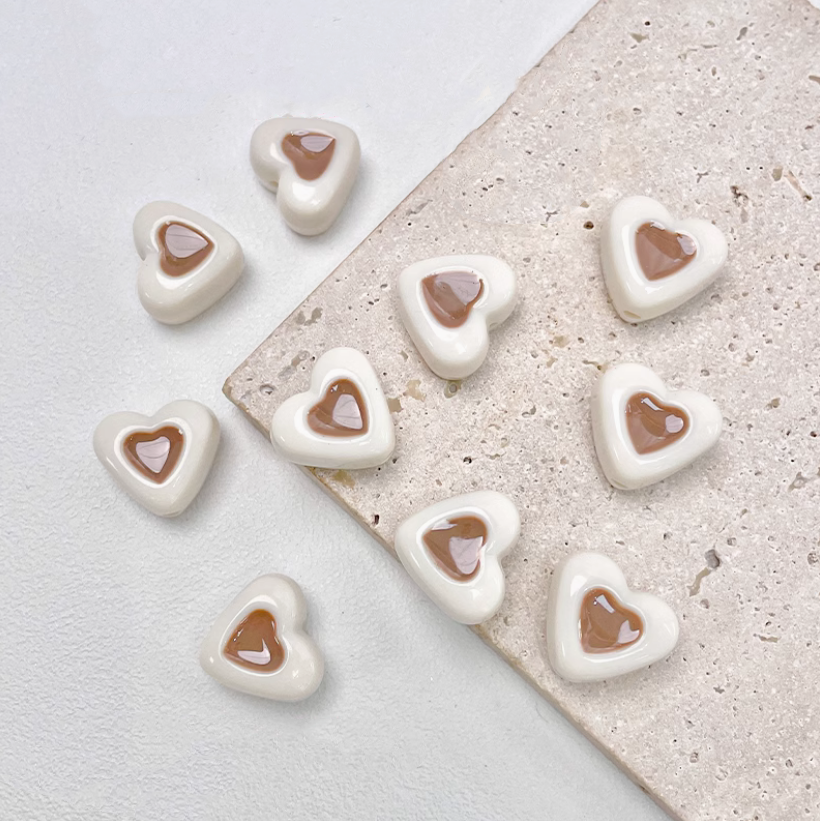 5pcs Acrylic Two Color Heart Shape Beads Spare Spacers