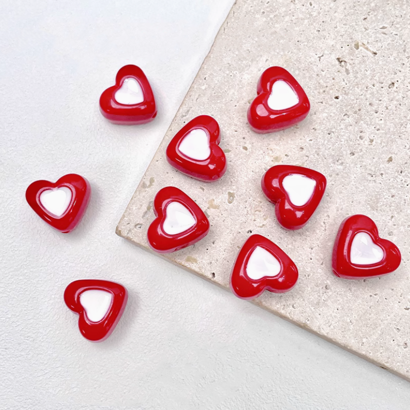 5pcs Acrylic Two Color Heart Shape Beads Spare Spacers
