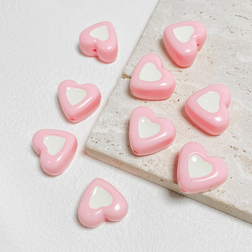 5pcs Acrylic Two Color Heart Shape Beads Spare Spacers