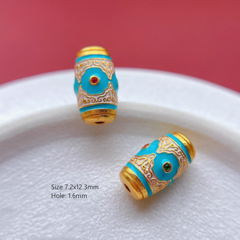 925 Silver Enamel Barrel Column Beads Necklace Bracelet Partition Spacer