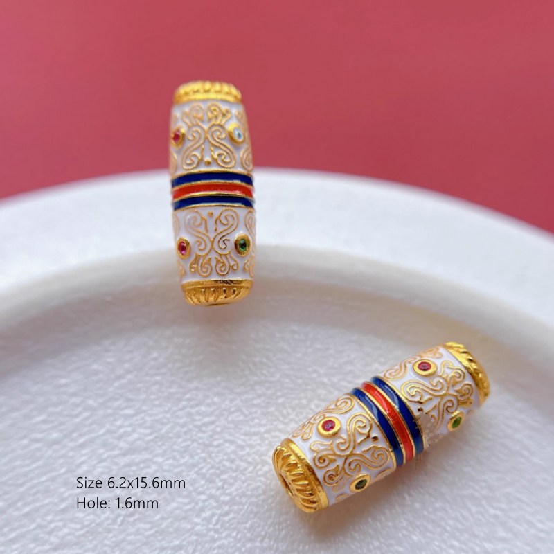 925 Silver Enamel Barrel Column Beads Necklace Bracelet Partition Spacer