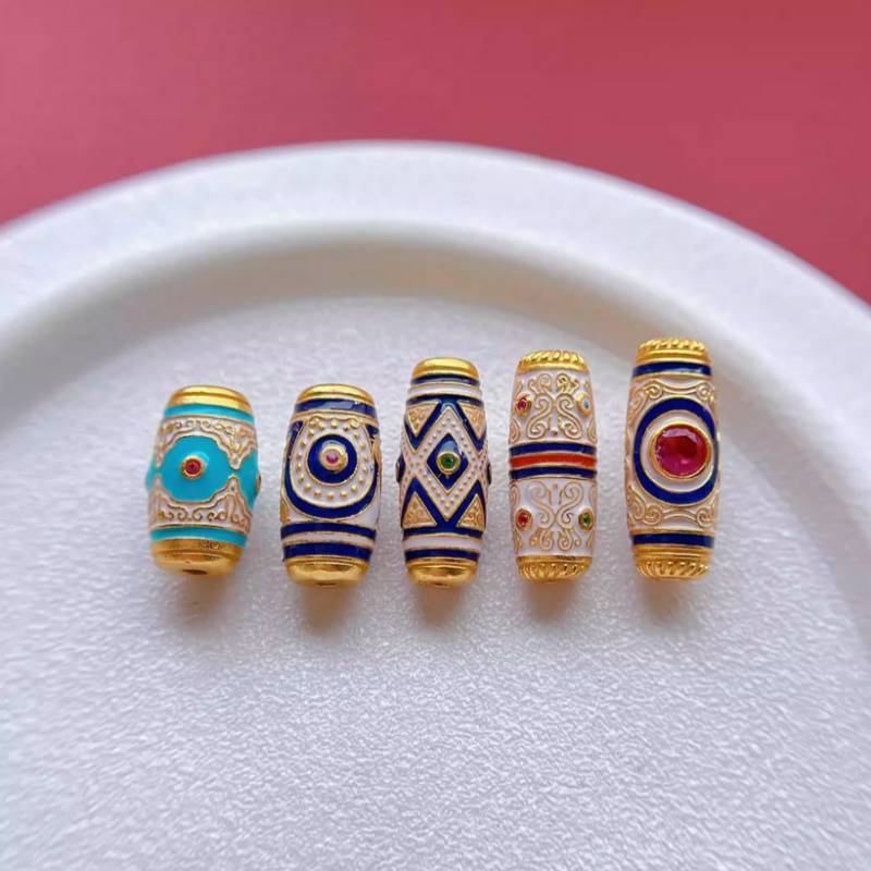 925 Silver Enamel Barrel Column Beads Necklace Bracelet Partition Spacer