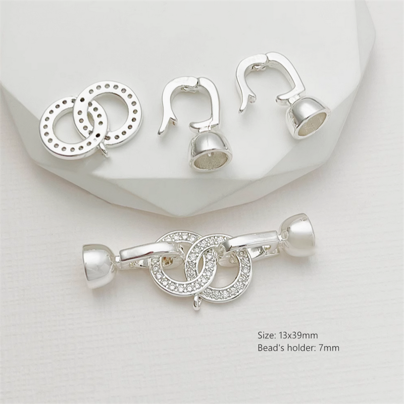Brass Zircon Double Side Bead's Connector Fold Over Clasp
