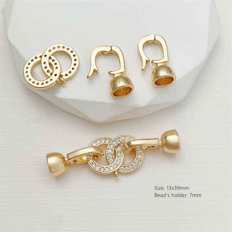 Brass Zircon Double Side Bead's Connector Fold Over Clasp