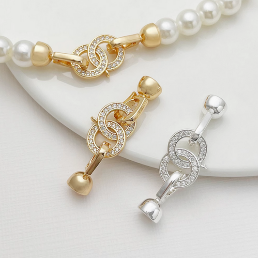 Brass Zircon Double Side Bead's Connector Fold Over Clasp