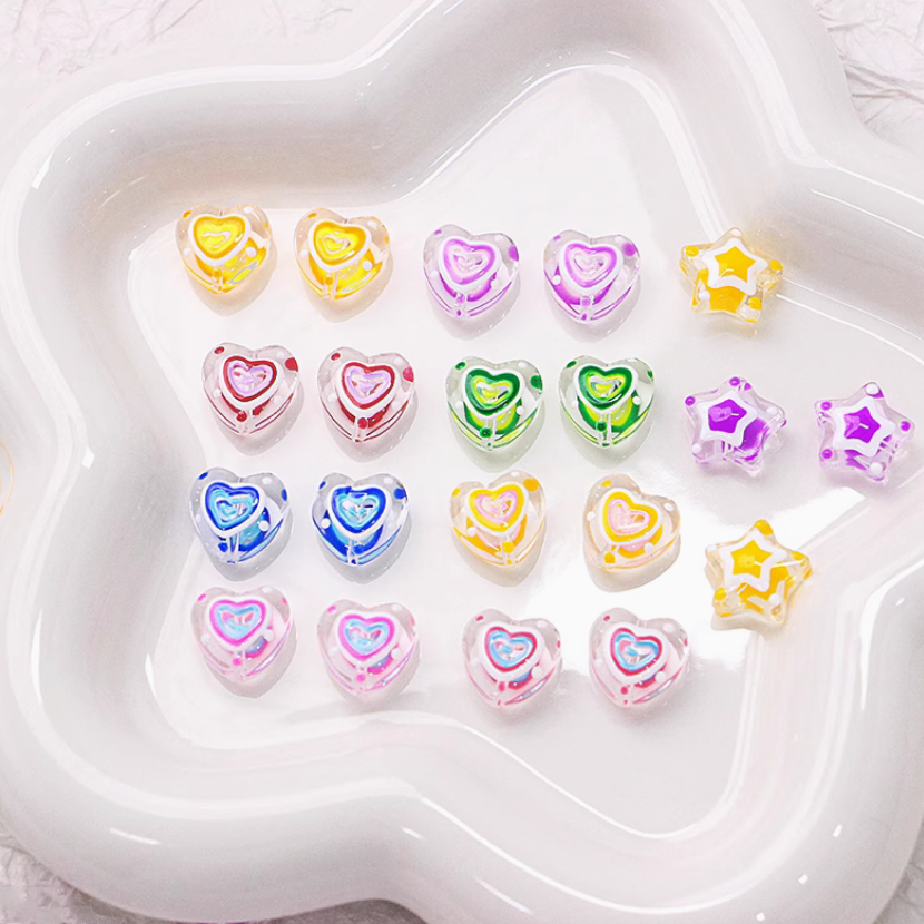 Glass Star Heart Colorful Hand-Drawn Beads Spacer
