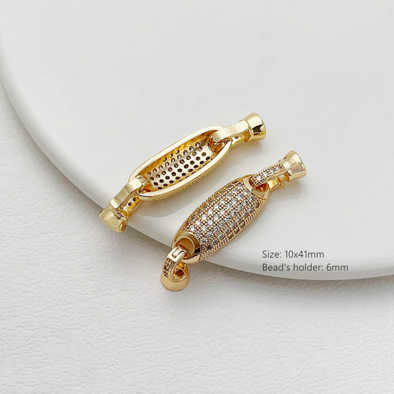 Brass Zircon Ellipse Double Connector Fold Over Clasp
