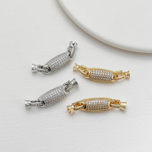 Brass Zircon Ellipse Double Connector Fold Over Clasp