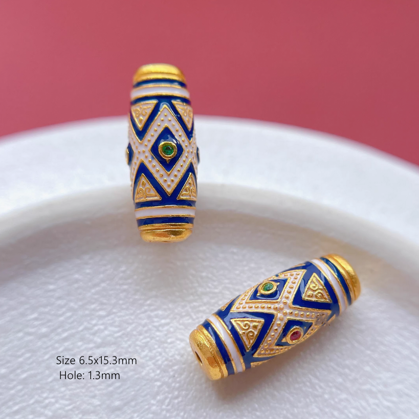 925 Silver Enamel Barrel Column Beads Necklace Bracelet Partition Spacer