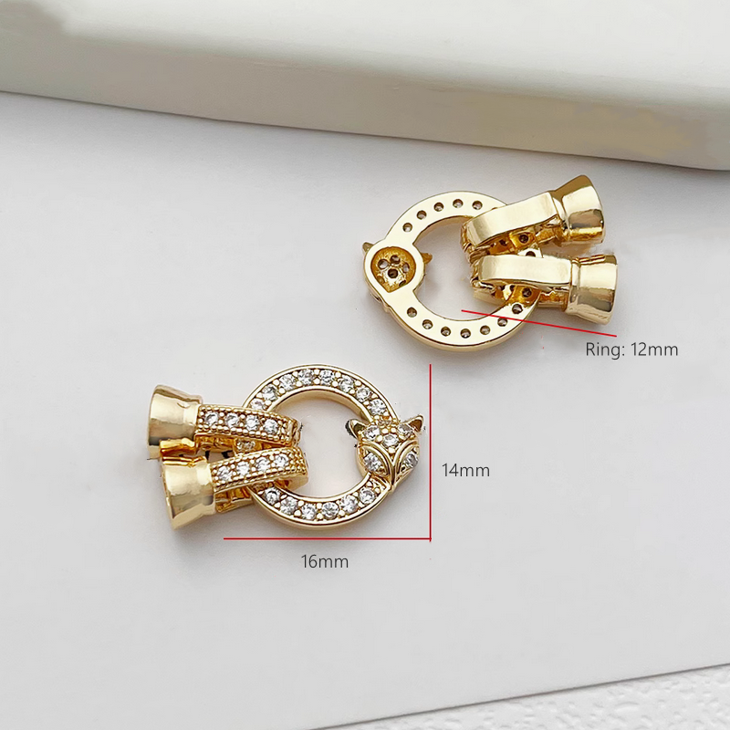 Brass Zircon Fox Double Connector Fold Over Clasp