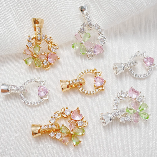 Brass Zircon Garden Flower Twister Clasp Jewelry Connector