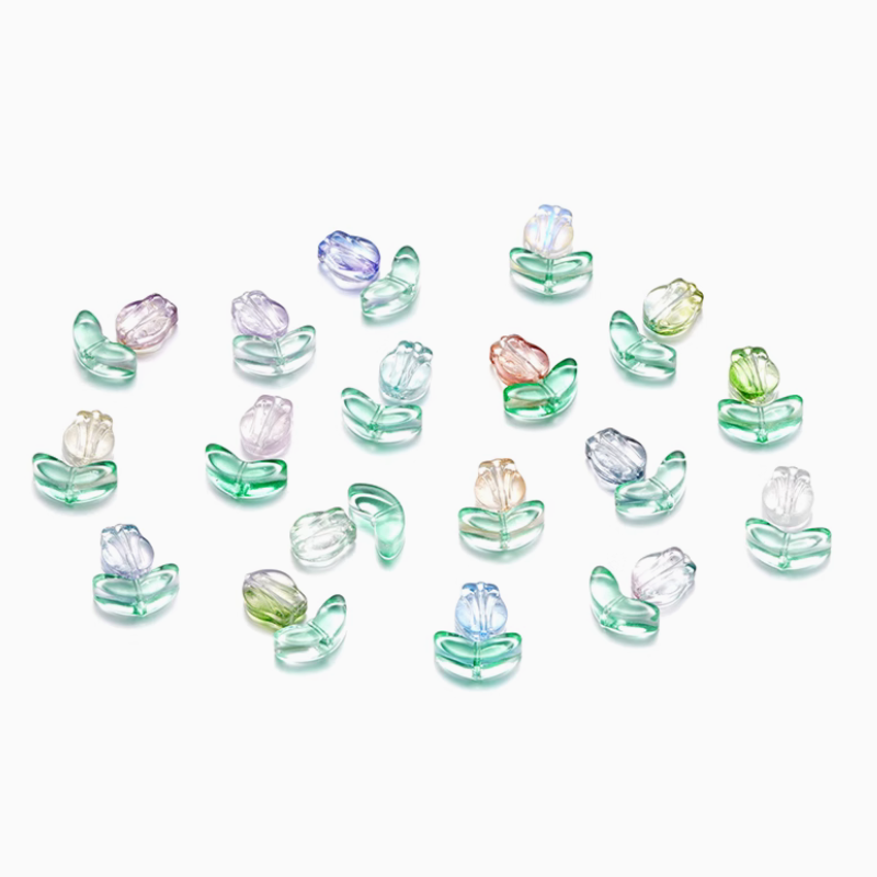 5pcs Glass Tulip Flower Pendant Transparent Buds Charms