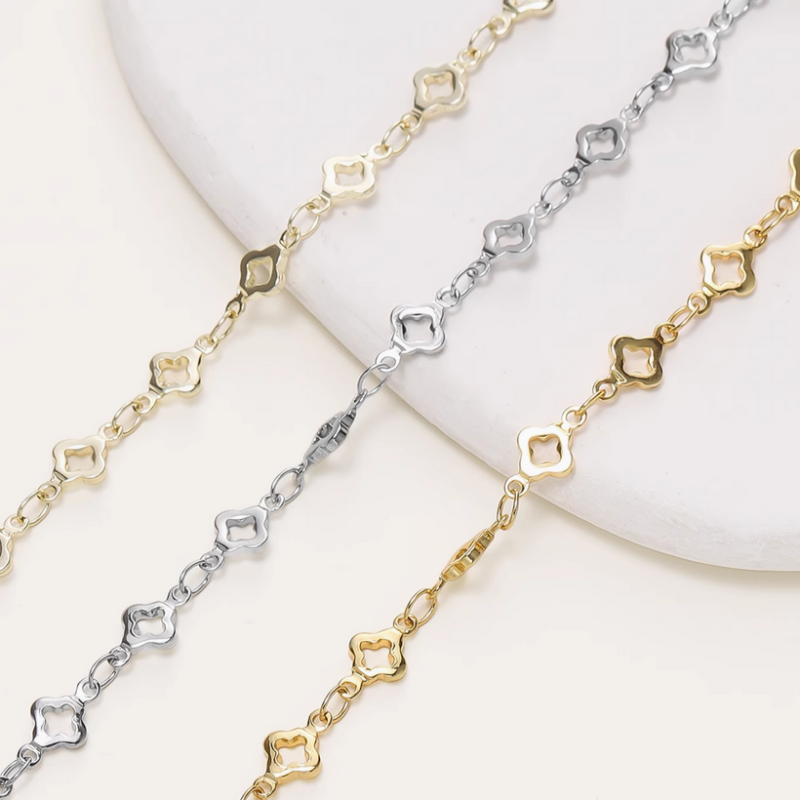 Brass Hollow Clover Shape Chain Necklace Bracelet Chains