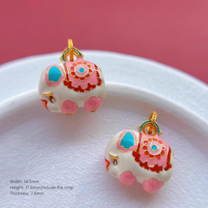 925 Silver Jewelry Charms Pink Elephant Enamel Artwork Pendant