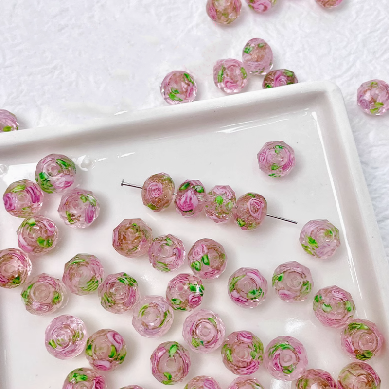 Glass Beads Faced With Flower Inner Double Layer