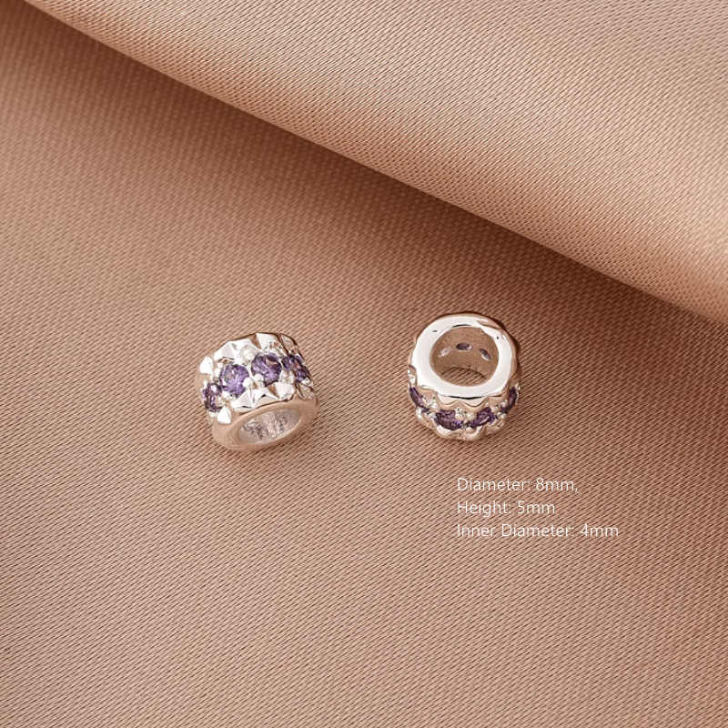 Brass Purple Zircon Beads Spacer Big Hole Spare Jewelry Handcrafts Beads