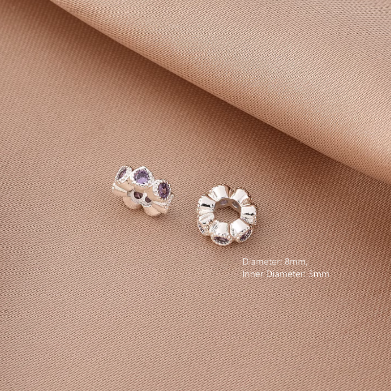 Brass Purple Zircon Beads Spacer Big Hole Spare Jewelry Handcrafts Beads