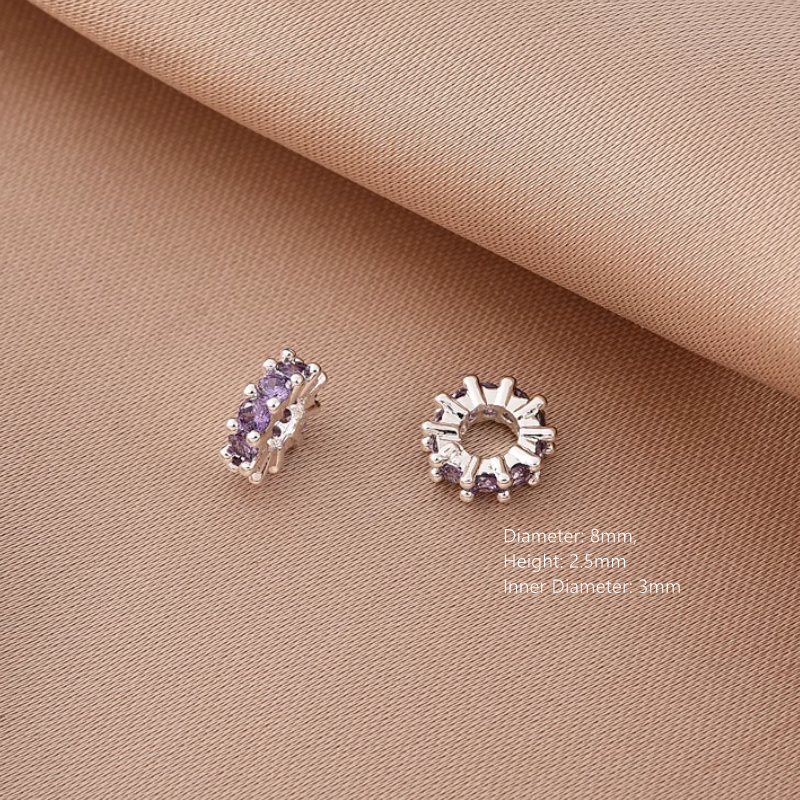 Brass Purple Zircon Beads Spacer Big Hole Spare Jewelry Handcrafts Beads
