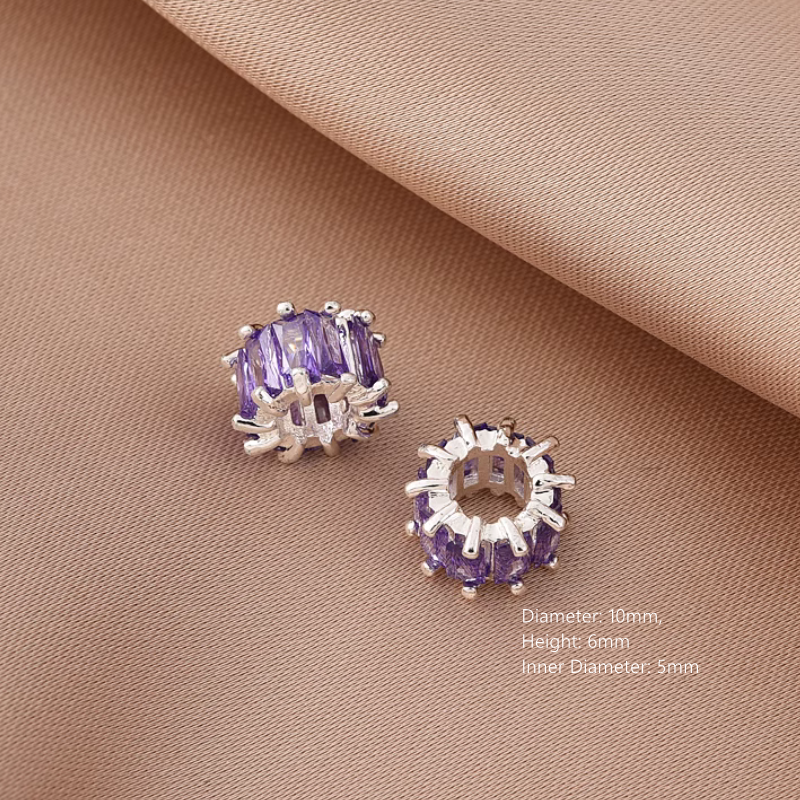 Brass Purple Zircon Beads Spacer Big Hole Spare Jewelry Handcrafts Beads