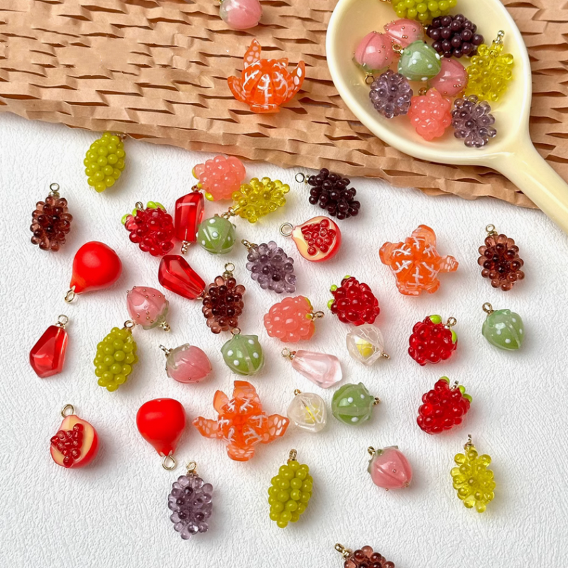 Resin Vivid Fruit Jewelry Charms Pendant Grape Bud Raspberry
