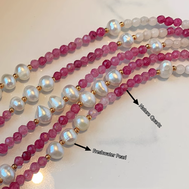 Rose Natural Stone Necklace Female Summer Light Luxury Niche Freshwater Baroque Pearls