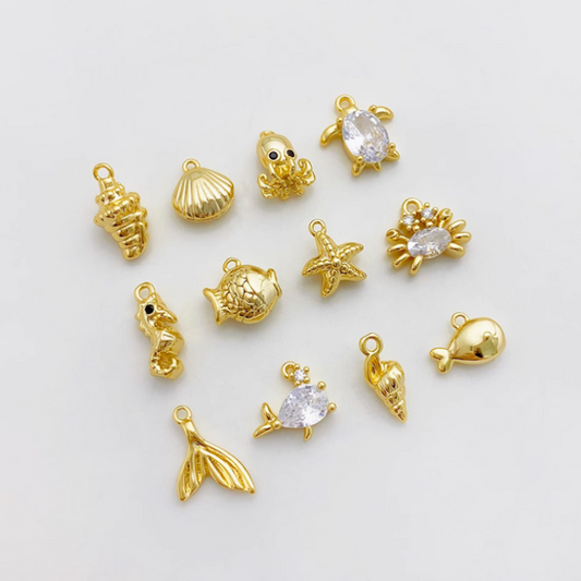 Brass Gilded Sea Creature Summer Style Marine Life Pendants