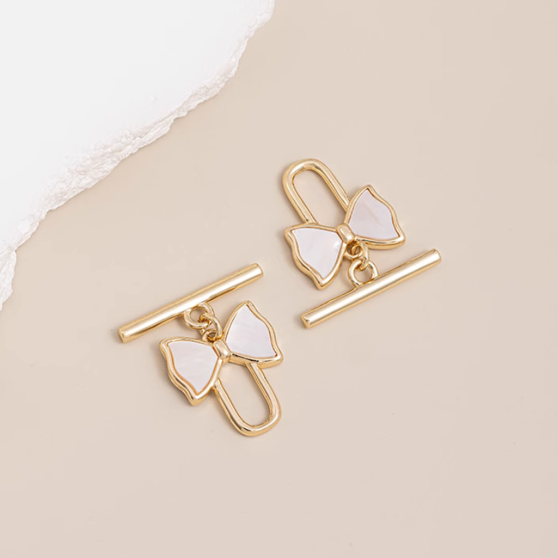 Brass Gilded Shell Inlaid Bow Knot Ring Stick Toggle OT Clasps
