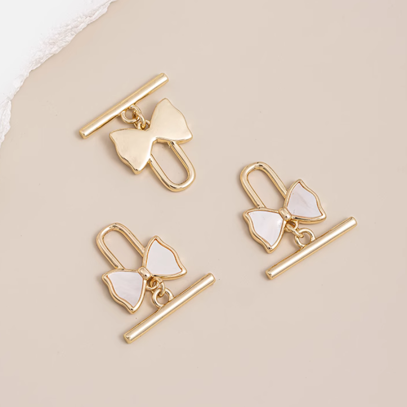 Brass Gilded Shell Inlaid Bow Knot Ring Stick Toggle OT Clasps