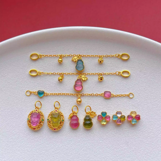 925 Silver Base Tourmaline Colorful Spacers and Safety Chains