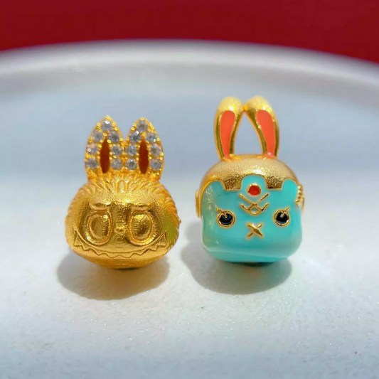 925 Silver Big Ear Bunny Gilded Enamel Zircon Charms Pendant