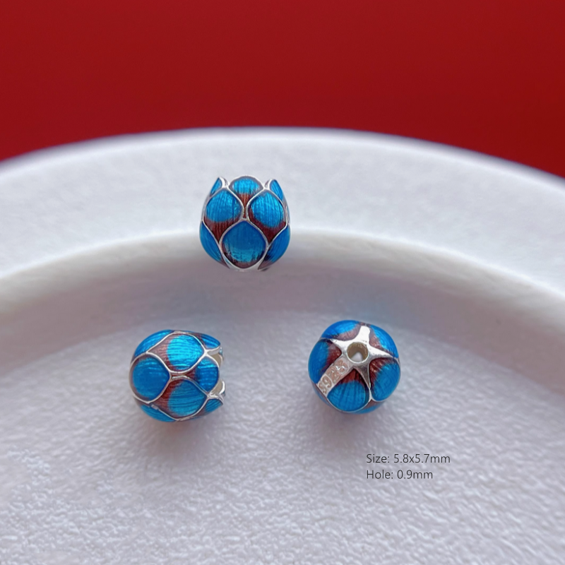925 Silver Blue Enamel Lotus Spacer Partition Beads