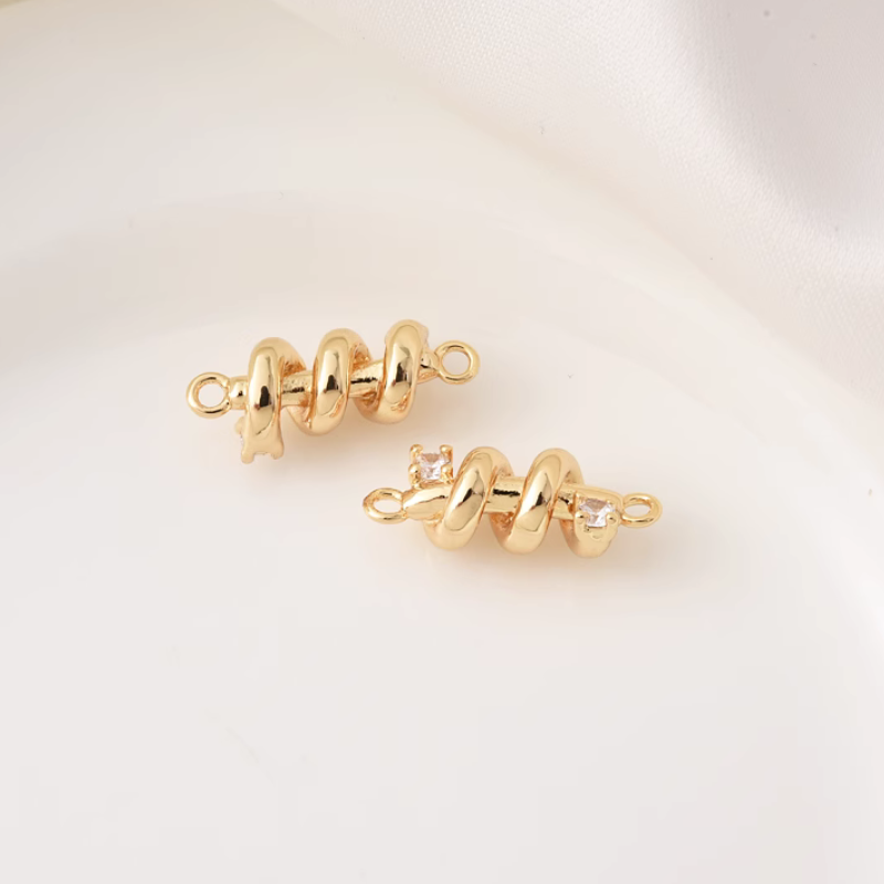 Two Rings Spiral Shape Pendant Charms With Zircon Plated