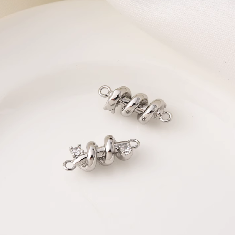 Two Rings Spiral Shape Pendant Charms With Zircon Plated
