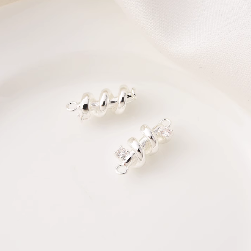 Two Rings Spiral Shape Pendant Charms With Zircon Plated