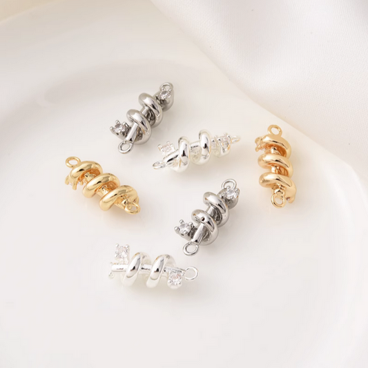 Two Rings Spiral Shape Pendant Charms With Zircon Plated