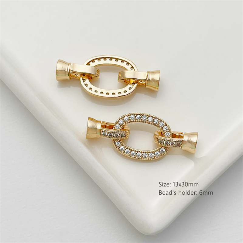 Brass Zircon Ellipse Double Side Bead's Connector Fold Over Clasp