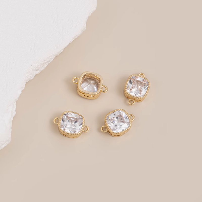 Brass Square Crystal Zircon Imitation Diamond Charms Rings Hanging Pendant