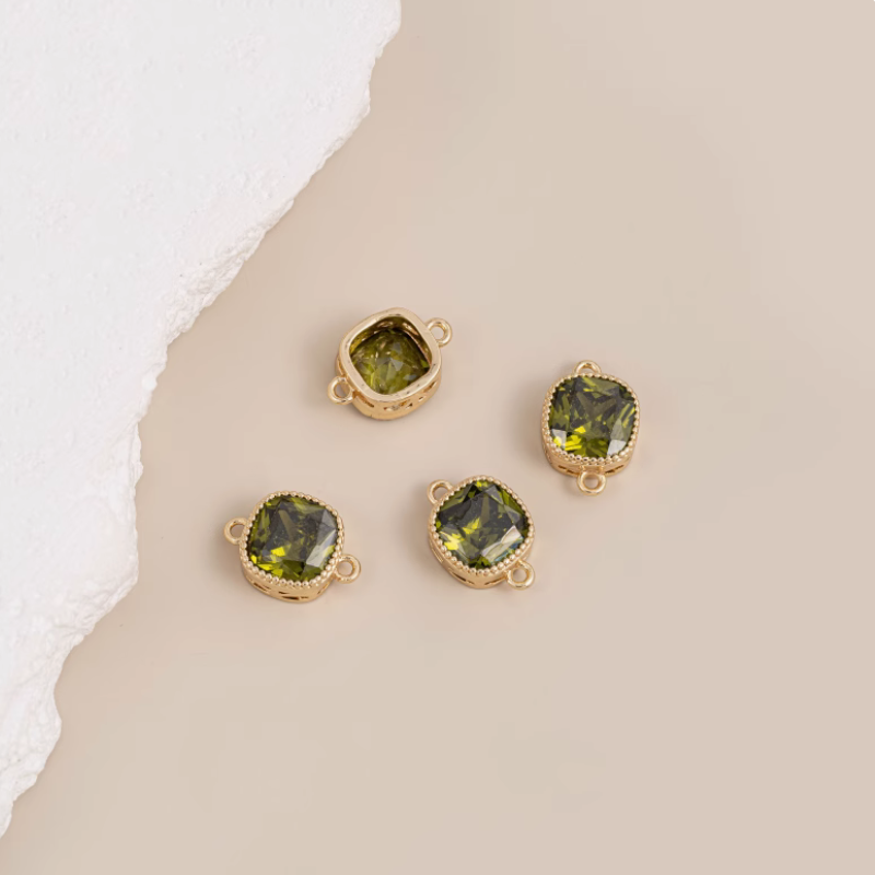 Brass Square Crystal Zircon Imitation Diamond Charms Rings Hanging Pendant