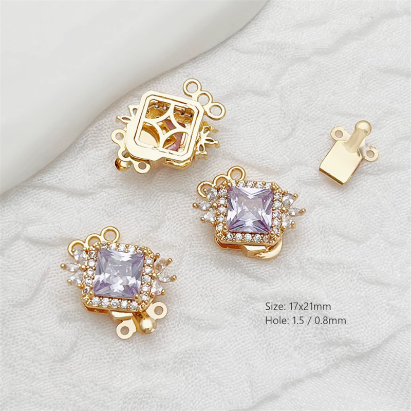 Brass Luxury Big Zirconic Square Insert Clasp Necklace Box Clasps