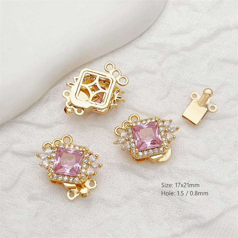 Brass Luxury Big Zirconic Square Insert Clasp Necklace Box Clasps