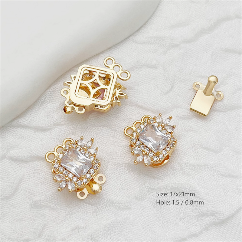 Brass Luxury Big Zirconic Square Insert Clasp Necklace Box Clasps