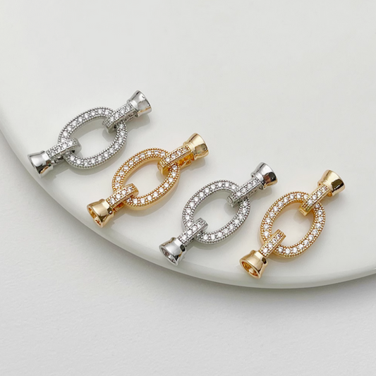 Brass Zircon Ellipse Double Side Bead's Connector Fold Over Clasp