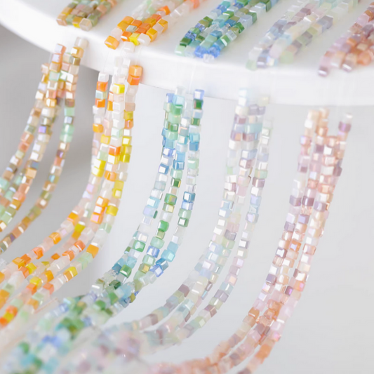 180pcs Glass Tiny Square Beads Electroplated Candy Color