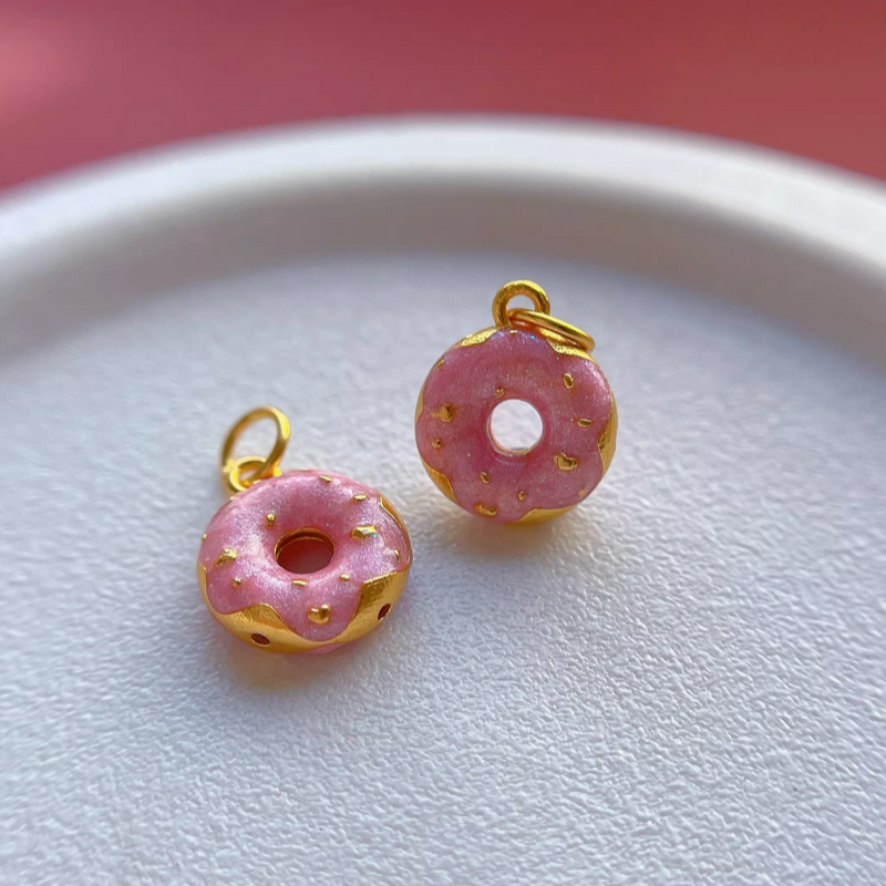 925 Silver Pink Fish Donut Enameled Charms Pendant Jewelry Findings