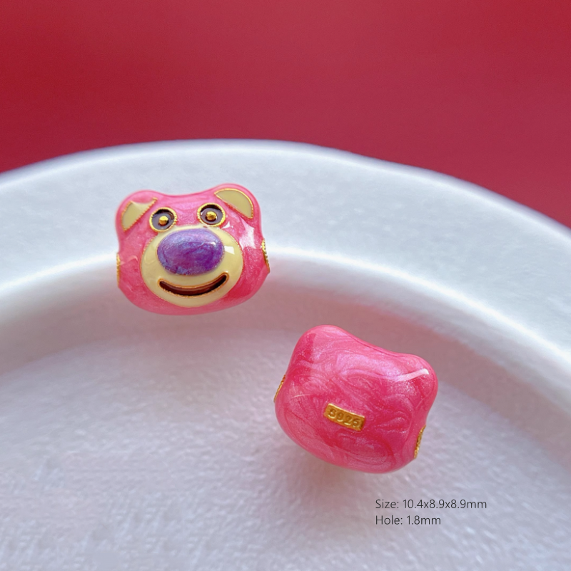 Sterling Silver Pink Lots Huggin Bear Findings Charms Extent Chain