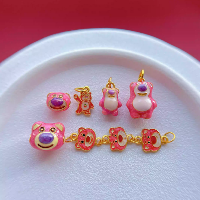 Sterling Silver Pink Lots Huggin Bear Findings Charms Extent Chain