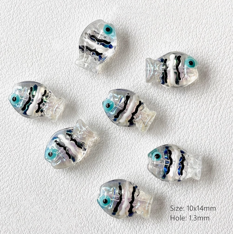 Glass Transparent Stripe Fish Colorful Spacer Charms