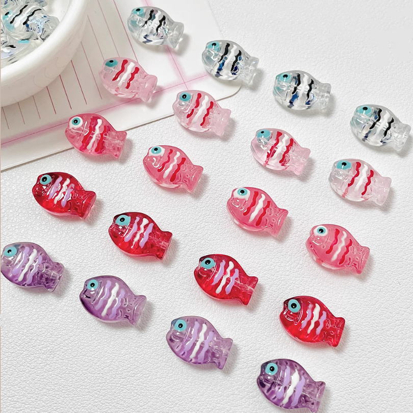 Glass Transparent Stripe Fish Colorful Spacer Charms